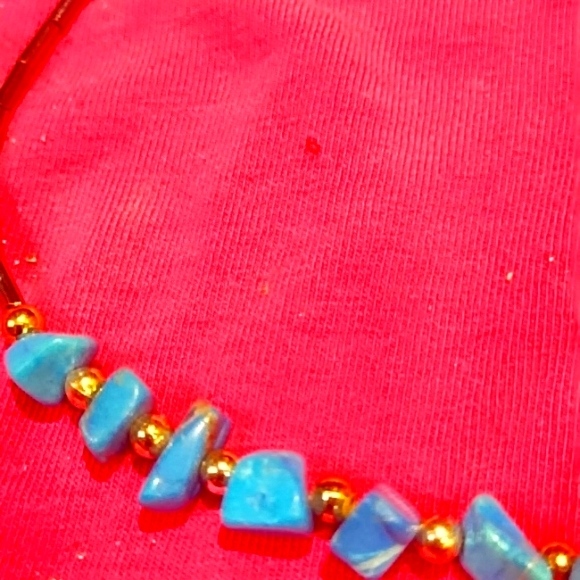 Turquoise with hematite holiw tube beading 16" necklace - Picture 2 of 4